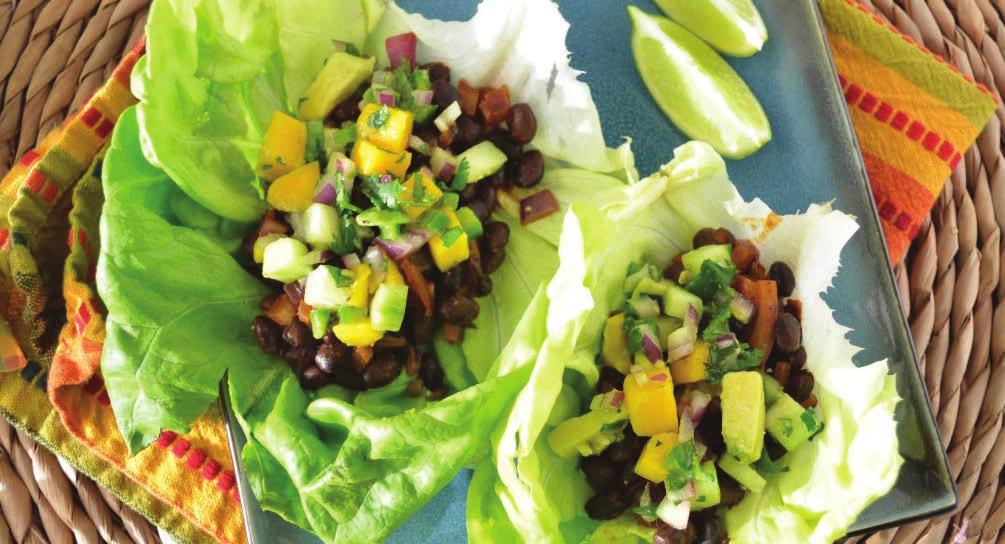 PROTEIN AND VEGGIE RECIPES QUINOA BLACK BEAN LETTUCE WRAPS SERVES: 2 (2 tacos per serving) 1 cup cooked red or white quinoa 1 (15oz) can black beans 2 Tbsp fresh cilantro 1 Tbsp lime juice 2 Tbsp