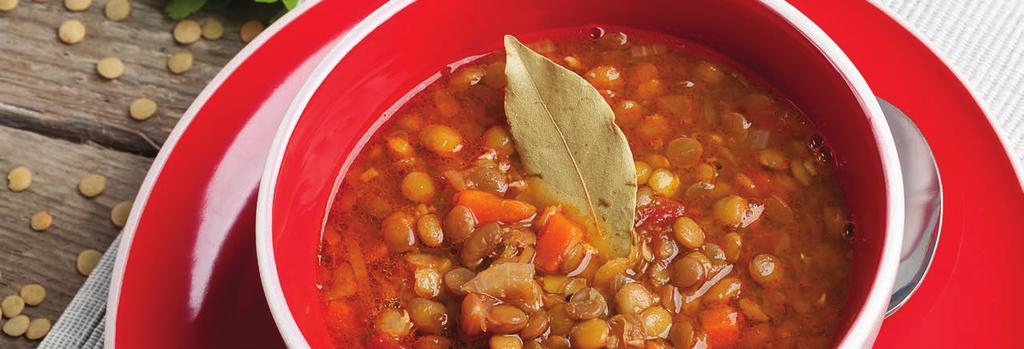 SOUP AND STEW RECIPES VEGETABLE LENTIL STEW SERVES: 4 1 Tbsp olive oil 2 cloves garlic, minced ½ white onion, diced 3 carrots, chunks 2 ribs celery, chunks 1 cup dry brown lentils 1 (15oz) can diced