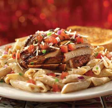 SOUTHWESTERN PASTAS CHICKEN enchilada pasta Dhs 52.00 Penne pasta topped with tender strips of char-grilled chicken, corn, mushrooms and onions in a rich enchilada sauce with melted chipotle cheese.