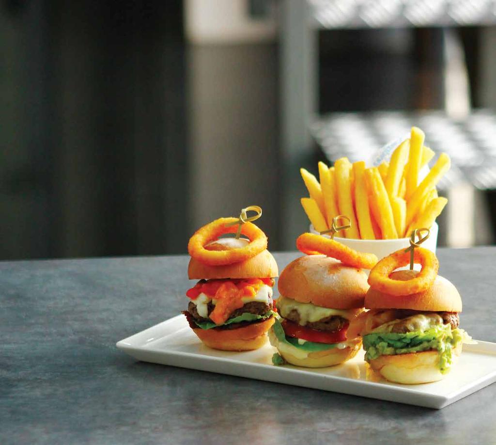 gourmet mini sliders BURGERS & PIZZAS Whether it s handcrafted burgers or our traditional homemade pizzas, we guarantee that they are made from fresh & all-natural ingredients.