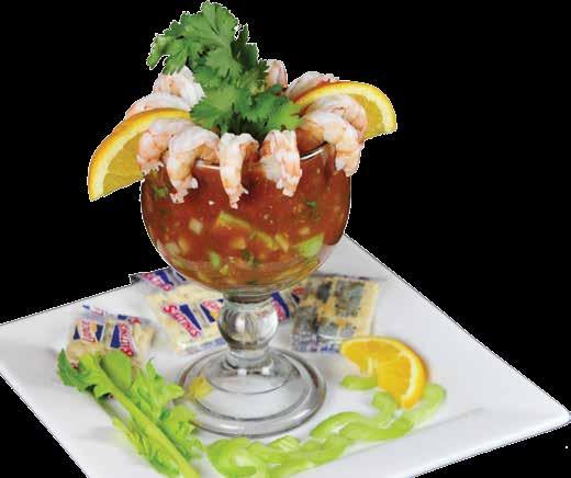 99 Cocktail de Camaron 15 succulent boiled shrimp served in our cocktail sauce. Add pico de gallo to spice. Served with crackers - 12.
