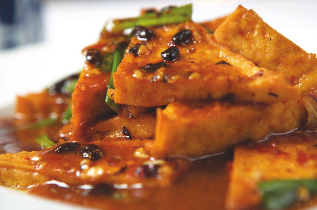 50 Spicy Pot of Gold Firm tofu deep-fried and dressed with savory black bean sauce 9.