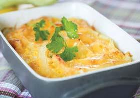 Butternut Squash Gratin SERVES 8 Prep Time: 15 minutes Cook Time: 70 minutes Serving Size: ⅛ of casserole Calories: 95 Sugars: 4g Carbs: 14g Dietary Fiber: 2g Protein: 3g Cholesterol: 5mg Fat: 3g Sat.