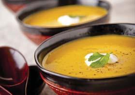 Quick Butternut Squash Soup SERVES 5 Prep Time: 10 minutes Cook Time: 30 minutes Serving Size: 1 cup Calories: 115 Sugars: 6g Carbs: 21g Dietary Fiber: 4g Protein: 4g Cholesterol: 0mg Fat: 3g Sat.
