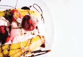 Grilled Banana Split Sundaes SERVES 6 Prep Time: 5 minutes Cook Time: 6 minutes Serving Size: 1 sundae Calories: 180 Sugars: 9g Carbs: 29g Dietary Fiber: 3g Protein: 3g Cholesterol: 10mg Fat: 7g Sat.