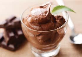 Greek Yogurt Chocolate Mousse SERVES 6 Prep Time: 10 minutes Cook Time: None Serving Size: Heaping ⅓ cup Calories: 100 Sugars: 5g Carbs: 10g Dietary Fiber: 1g Protein: 8g Cholesterol: 0mg Fat: 2.