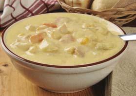 Jalapeño Chicken and Corn Chowder SERVES 8 Prep Time: 25 minutes Cook Time: 30 minutes Serving Size: 1¼ cup Calories: 180 Sugars: 5g Carbs: 21g Dietary Fiber: 3g Protein: 18g Cholesterol: 30mg Fat: 3.