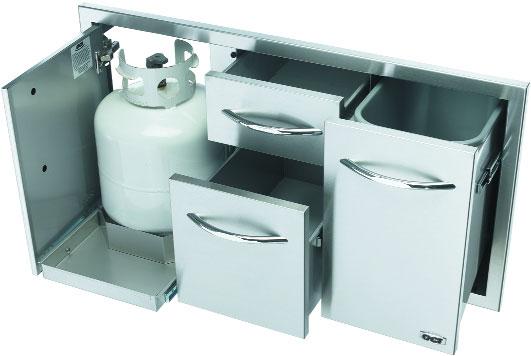 (1) Large storage drawer + (1) Standard size storage drawer + (1) X-Large storage drawer (may