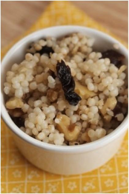 Sweet Couscous With Nuts And Dates Serves 8 2 2/3 cups couscous (about 1 pound) 2 2/3 cups water 1/2 cup sugar 1/4 cup vegetable oil 1 1/2 cups chopped toasted mixed nuts (such as walnuts, blanched