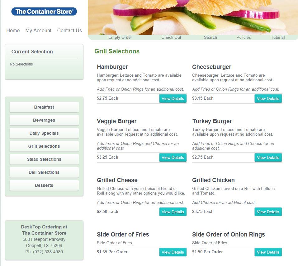 You will find our standard menu items on the order