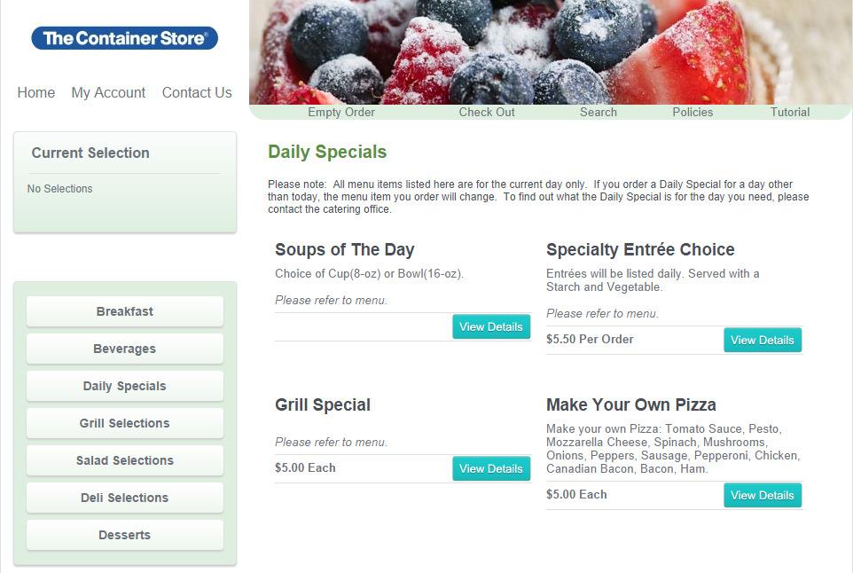If you want to order the specials from the Gumby Café weekly menu, refer to the online menu for options and then type the description of what you d like in the Special Instructions field.
