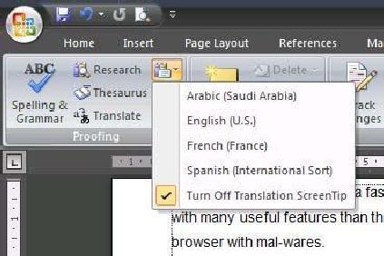 Chọn một ngôn ngữ muốn dịch sang trong menu xuất hiện. - Muốn tắt tính năng này, bạn chọn Turn Off Translation ScreenTip. 6.