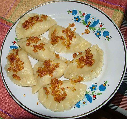 pierogi with a filling made from a sweet curd cheese or fresh fruit like bilberries, strawberries or cherries.