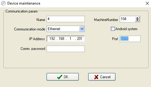 Энэхүү цонхон дээр холболтын тохиргоонуудыг хийх ба Name Төхөөрөмжийн нэр Machine Number Төхөөрөмжийн дугаар Communication Mode Холболтын төрөл / Програм төхөөрөмж хоорондын холболтын төрлийг сонгоно.