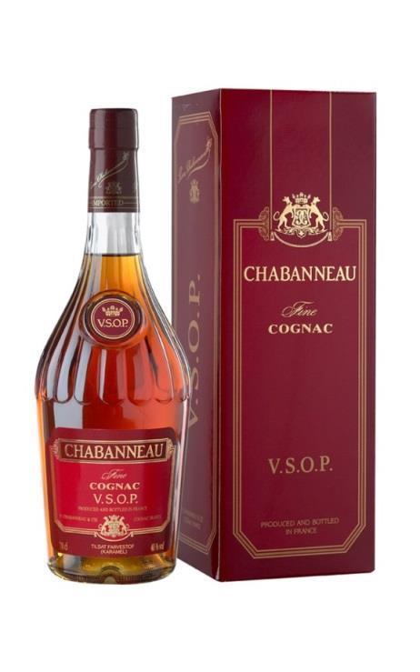 Cognac Chabanneau VSOP in a gift box The company, Chabanneau, was established in 1855 and it belongs to the famous cognac house Camus. V.S.O.P very superior old pale, 4.