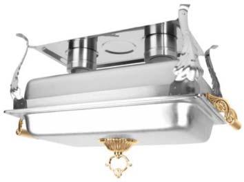 ROYALTY CHAFERS (STAINLESS) FEATURES DEFINED SCULPTED LEGS, HANDLES, AND KNOBS. ORNATE DESIGN. SOLD COMPLETE.
