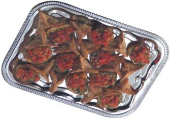 TRAYS (18/8 STAINLESS) GADROON TRAY WITH MIRROR FINISH. EMBOSSED CENTER. TR-591 12 3/8 DIA. $37.62 EA.