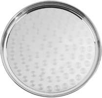 $50.38 EA. SERVING TRAYS (STAINLESS) PLAIN CENTER. SOLD IN CASE PACKS OF 6. TRSS-300 12 DIA. ROUND $6.