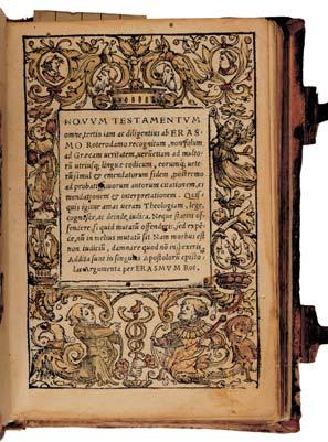 Slika 7. i 8. E. Roterdamo, Novum Testamentum 1552., iz Knjižnice Prandau-Normann Bordura vitičastih i florealnih motiva, kao i središnji pravokutni prostor, jednakih prednjih i stražnjih korica.