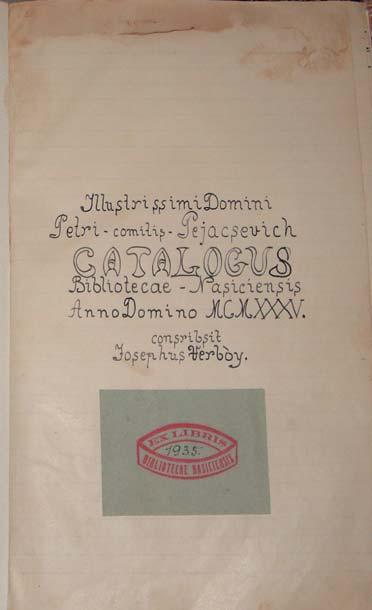 1935. godine, koji sadržava oznake 16 za ormare/police u kojima su se nalazile popisane knjige.
