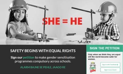 ENCOURAGEMENT Petition: To the HRD Ministry to make Gender Sensitization compulsory in school curriculum Pledge: