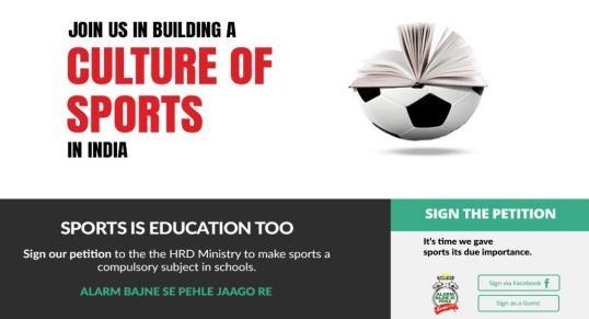 v=kfvv7md2oka Petition: To the HRD Ministry to make sports a compulsory subject in schools Pledge: Parents to