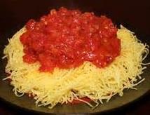 Spaghetti Squash with Marinara Sauce [Serves 2]** MARINARA SAUCE Blend until smooth: 3 medium tomatoes ½ cup basil leafs (loose) ¼ cup extra virgin olive oil ¼ cup sun-dried tomatoes ¼ cup chopped