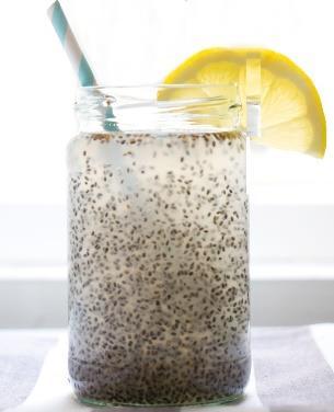 of chia seeds (black or white) Whisk together 1 cup of room-temperature filtered water and 2 tbsp. of black or white chia seeds.
