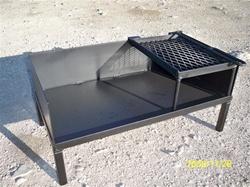 Constructed of 1/2" hot rolled steel, the hooks can be placed over a length of 32". The legs are 34" in length and fold flat for storage or transport.