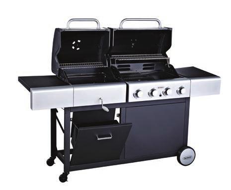 COMBI CHARCOAL/GAS 4 BURNER This is the ultimate choice in the Outback Combi option, offering four burners and a charcoal cooking area of 640mm x 40mm and 480mm x 40mm respectively.