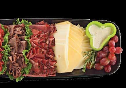 Perfect for sandwiches or cracker appetizer snacks 10 person DI LUSSO Formaggio tray Premium DI LUSSO Pepper Jack, Provolone, Cheddar, Co-Jack, and Swiss cheese; sliced or cubed 10 person 15.