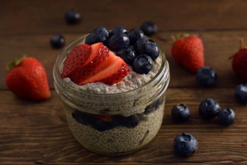 Page 5 of 6 OVER NIGHT CHIA SEED PUDDING 8 HOURS 8 HOURS We created this delicious overnight chia seed pudding for 4th of July. It's a healthier, fiber-rich pudding that's really easy to put together!