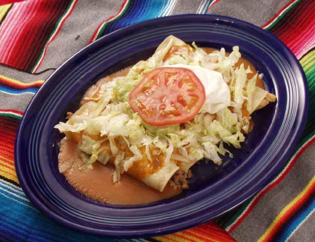 Combinations & Enchiladas Combinations Served with choice of ground beef or shredded chicken. 7. 4 9 1. One taco, two enchiladas and rice 2. One taco, one enchilada and one chalupa 3.