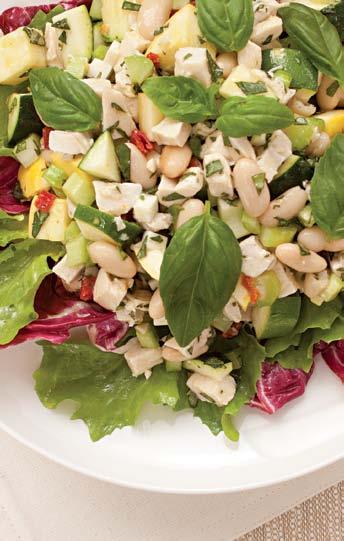 Chicken & White Bean Salad, about 2 cups each Active time: 25 minutes Total: 25 minutes To make ahead: Prepare through Step 2 (omitting basil), cover and refrigerate for up to 2 days.