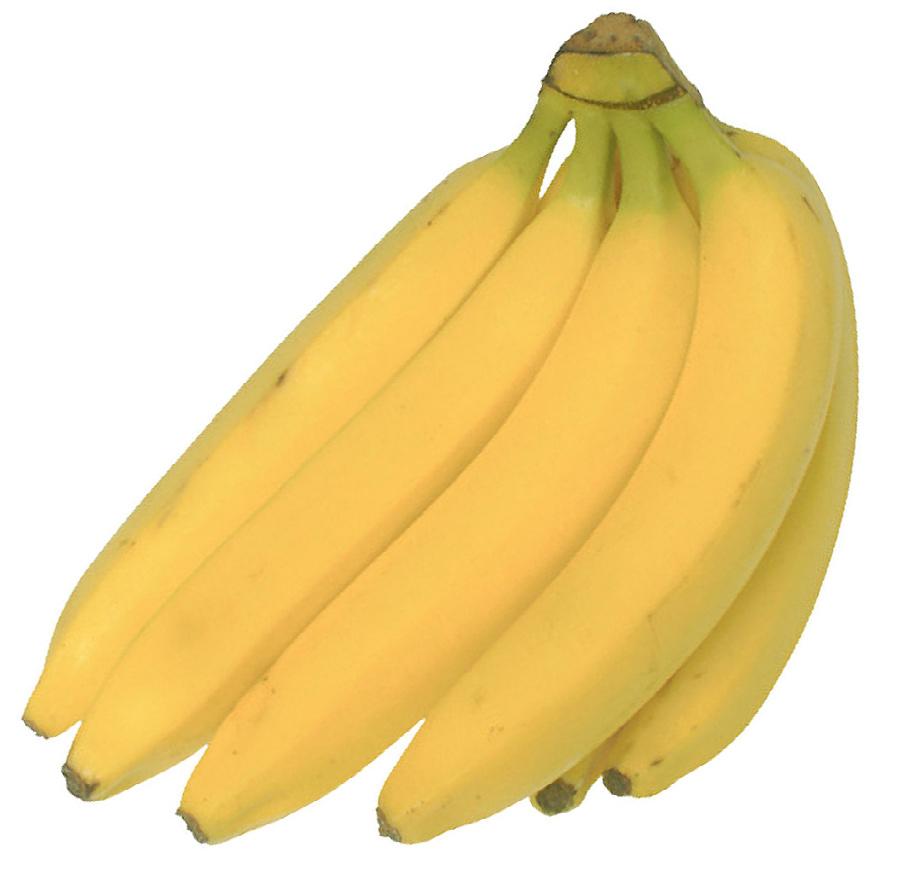 Banana Bananas are a long, thick-skinned fruit. They have a peel which comes off easily. Bananas ripen after they have been picked. They are ripe when the skin is yellow and speckled with brown spots.