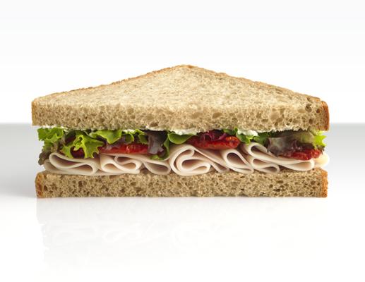 Lunch Turkey Sandwich * 2 slices whole wheat bread (CARB) * 4 slices turkey (PROTEIN) * 4 leaves