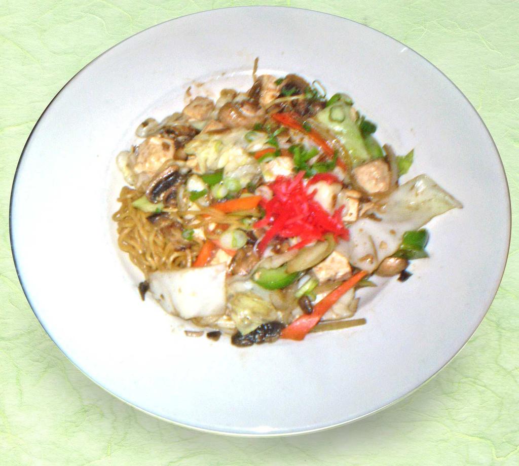 95 Yaki Udon (Stir Fried Flour Noodle) w/carrot, onion, cabbage, green pepper add Kimchee +2.