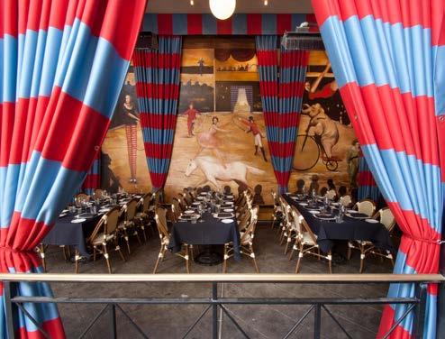 La Salle de Famille Le Cirque Our circus themed enclosed patio is the perfect place for any celebration. Bright blue and red curtains surround the room, along with a beautiful Circus Mural.