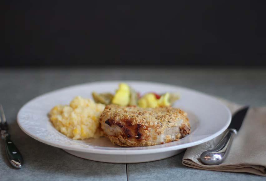 MAIN ENTREES Tortilla Crusted Pork Loin Chops Tortilla chips give these chops a nice crunch. For added punch, use flavored chips.
