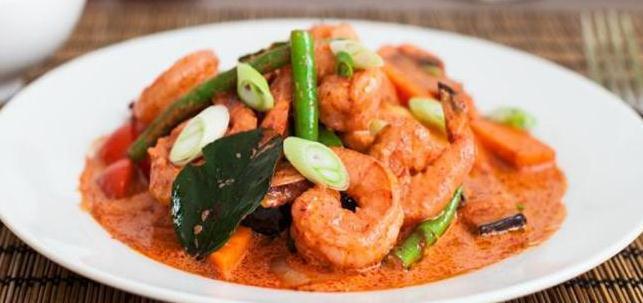 50 Shrimps with curry and coconut milk + 1 Riz -