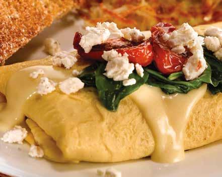 Strawberry & Cream Cheese Crispers 3 Egg Omelets Served with choice of Hash Browns Breakfast Potatoes Tots Fresh Fruit and choice of Three Buttermilk Pancakes Fresh Baked Mammoth Muffin Two Fresh