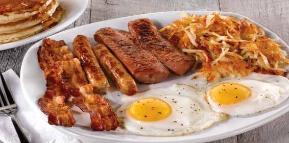 Twice as Nice Combo* Two eggs served with choice of hash browns, breakfast potatoes, tots or  Country Fried Steak & Eggs Lightly breaded and fried, topped with cream gravy.
