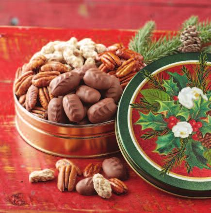 Pecan Variety Pinwheel This assortment blends Praline Pecans, Frosted Pecans, Milk Chocolate Covered Pecans and
