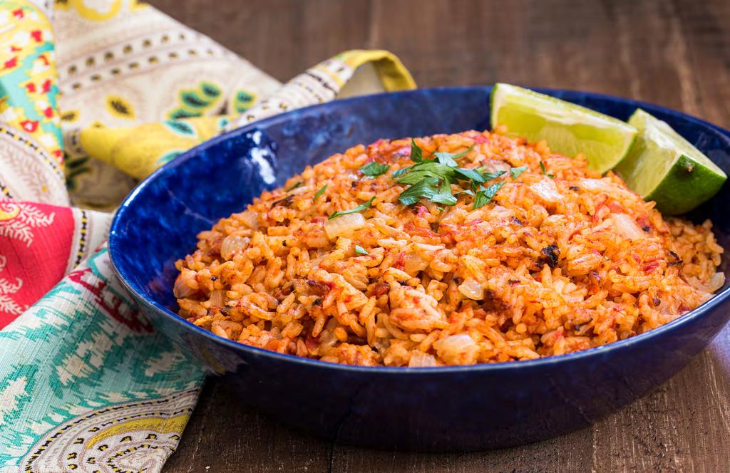 VEGETARIAN DISHES Spanish Rice 1 medium onion, diced 2 cloves garlic, minced 1-15 ounce can diced tomatoes, drained 1 cup long grain white rice 1 ½ cups water Salt and black pepper Cilantro and lime