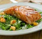 Main Dish Grilled Salmon with Apricots/Berries over Arugula Makes 4 servings 4 4-ounce salmon filets 8 apricot halves 2 cups fresh arugula ¼ cup toasted walnut pieces 8 fresh basil leaves teaspoon