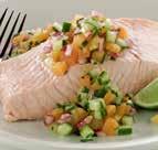 Main Dish Thyme-Roasted Salmon With Crunchy Veggie Salsa Makes 4 servings Salsa ½ medium cucumber, peeled, seeded and diced ¼ cup quartered or chopped grape tomatoes ½ medium green bell pepper, diced