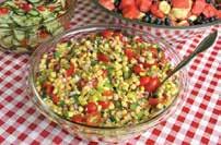 Side Dish Summer Corn Salad Makes 4 servings 5 ears of corn, boiled or grilled 3 tablespoons olive oil tomato, seeded and diced Fresh cilantro, to taste red onion, chopped green bell pepper, diced
