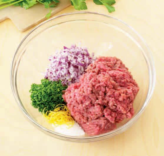 Guide to 2 Mixing and shaping burgers Achieving the right consistency by hand mixing Season your mince mixture with herbs, sea salt flakes, lemon rind etc.