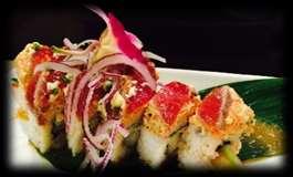 Raiders 14 - Shrimp tempura & avocado roll w/ spicy tuna, seared