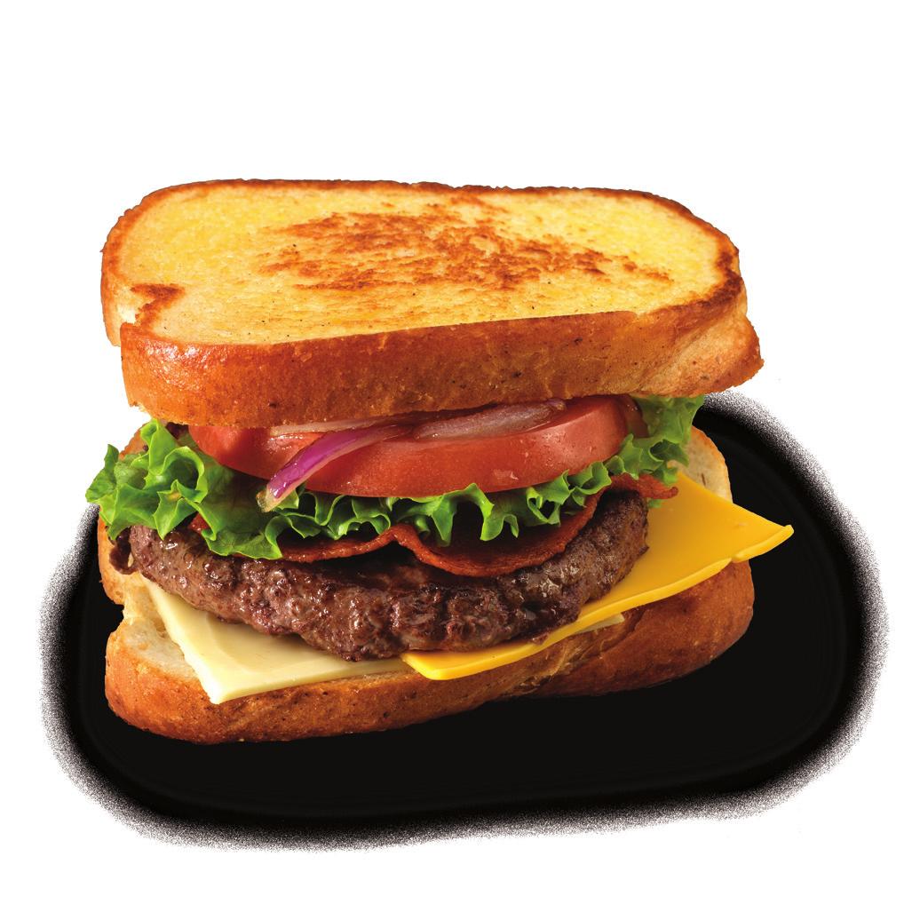 This burger is topped with bacon, American and Swiss cheese, grilled red onions, Thousand Island dressing, lettuce, tomato and served on grilled sourdough bread. Yum! CLASSIC CHEESEBURGER 4.